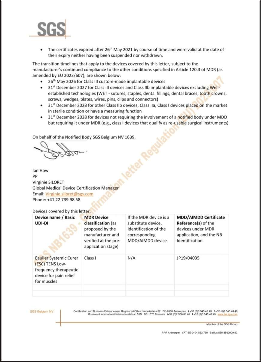 SGS MDR transition confirmation letter page 2 of 3