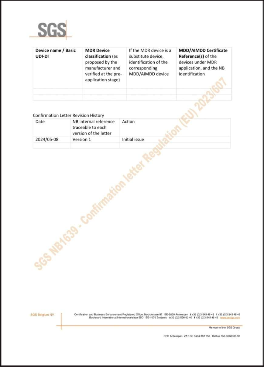 SGS MDR transition confirmation letter page 3 of 3