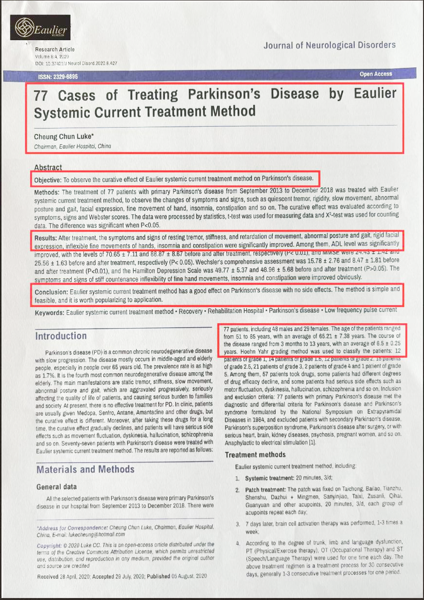 77 Cases of Treating Parkinson's Disease clinical study page 1 of 4
