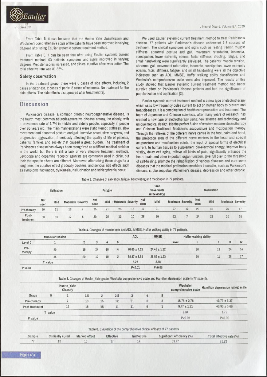 77 Cases of Treating Parkinson's Disease clinical study page 3 of 4