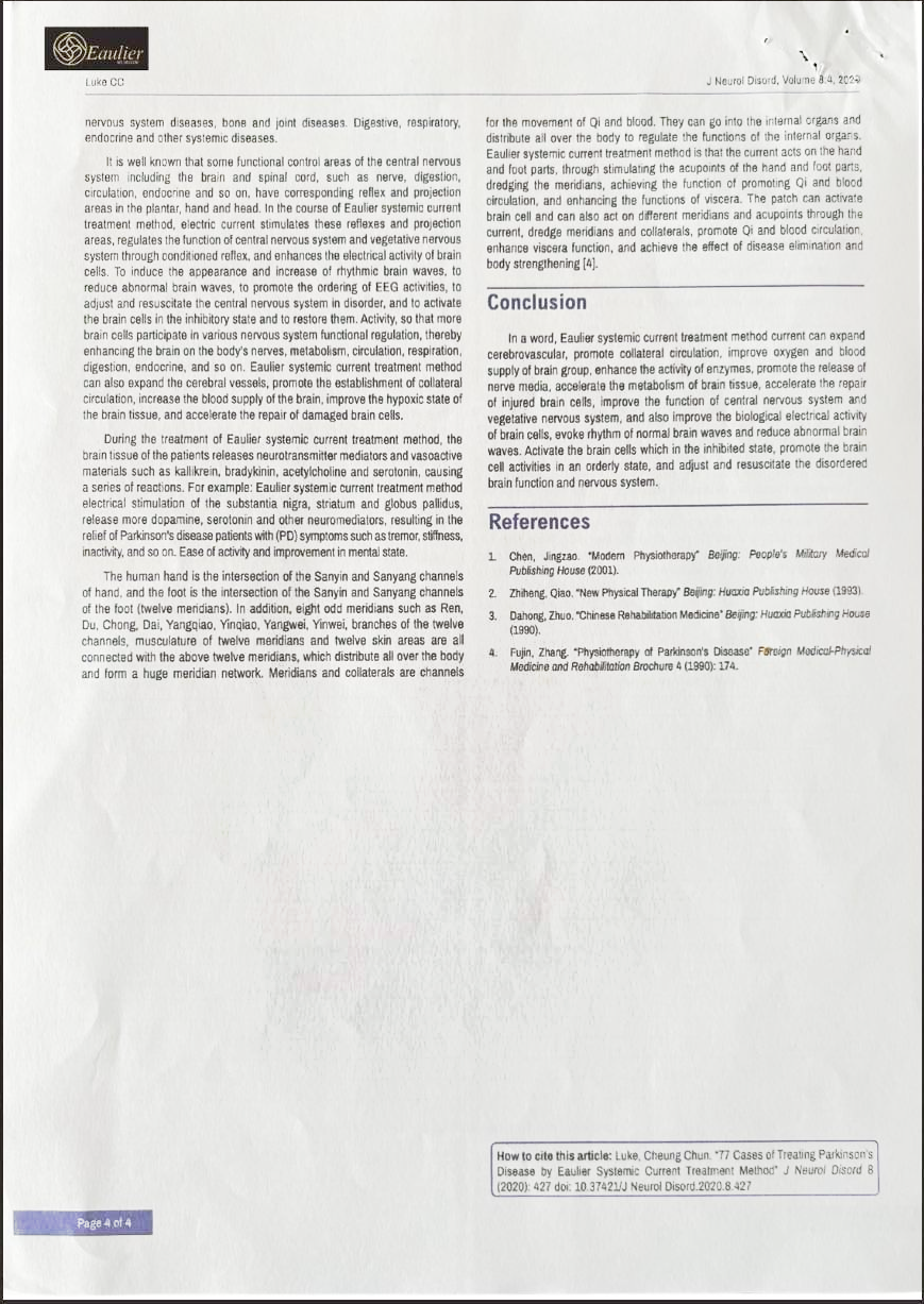 77 Cases of Treating Parkinson's Disease clinical study page 4 of 4