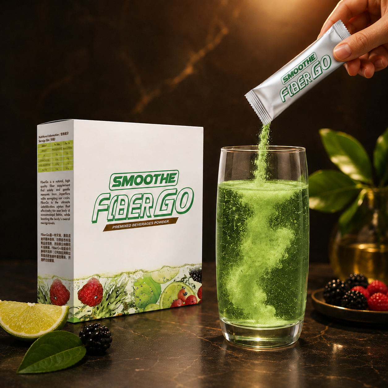 Smoothe FiberGo stick sachet poured into water for daily gut wellness support