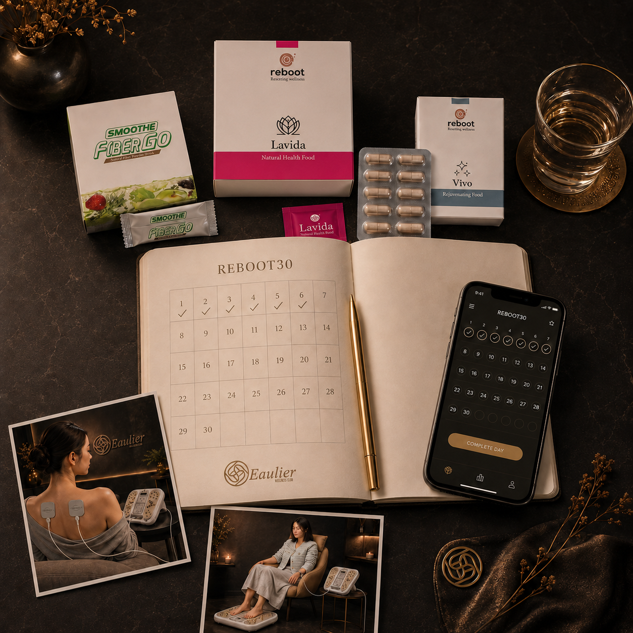 REBOOT30 guided 30-day wellness program journal and tracking system by Eaulier Wellness