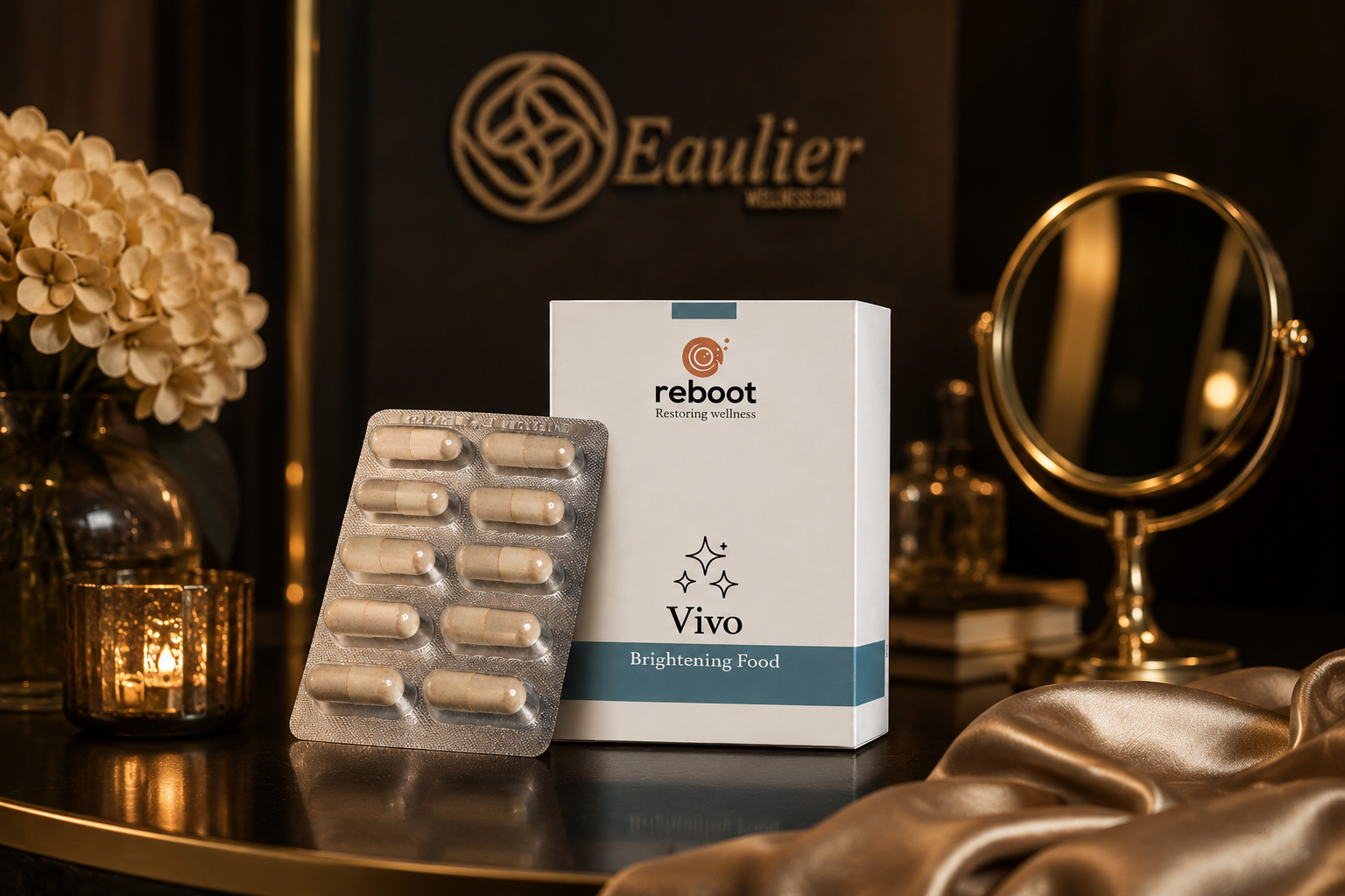Customer presenting Reboot Vivo box and capsule blister at Eaulier Wellness